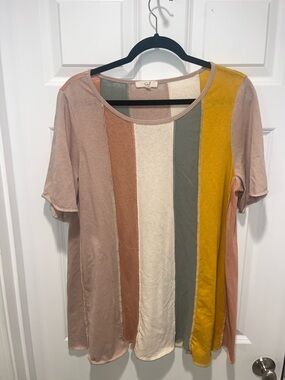 EUC Easel Mineral Washed short Sleeve Crewneck Panel Top Raw Hem Detail tunic